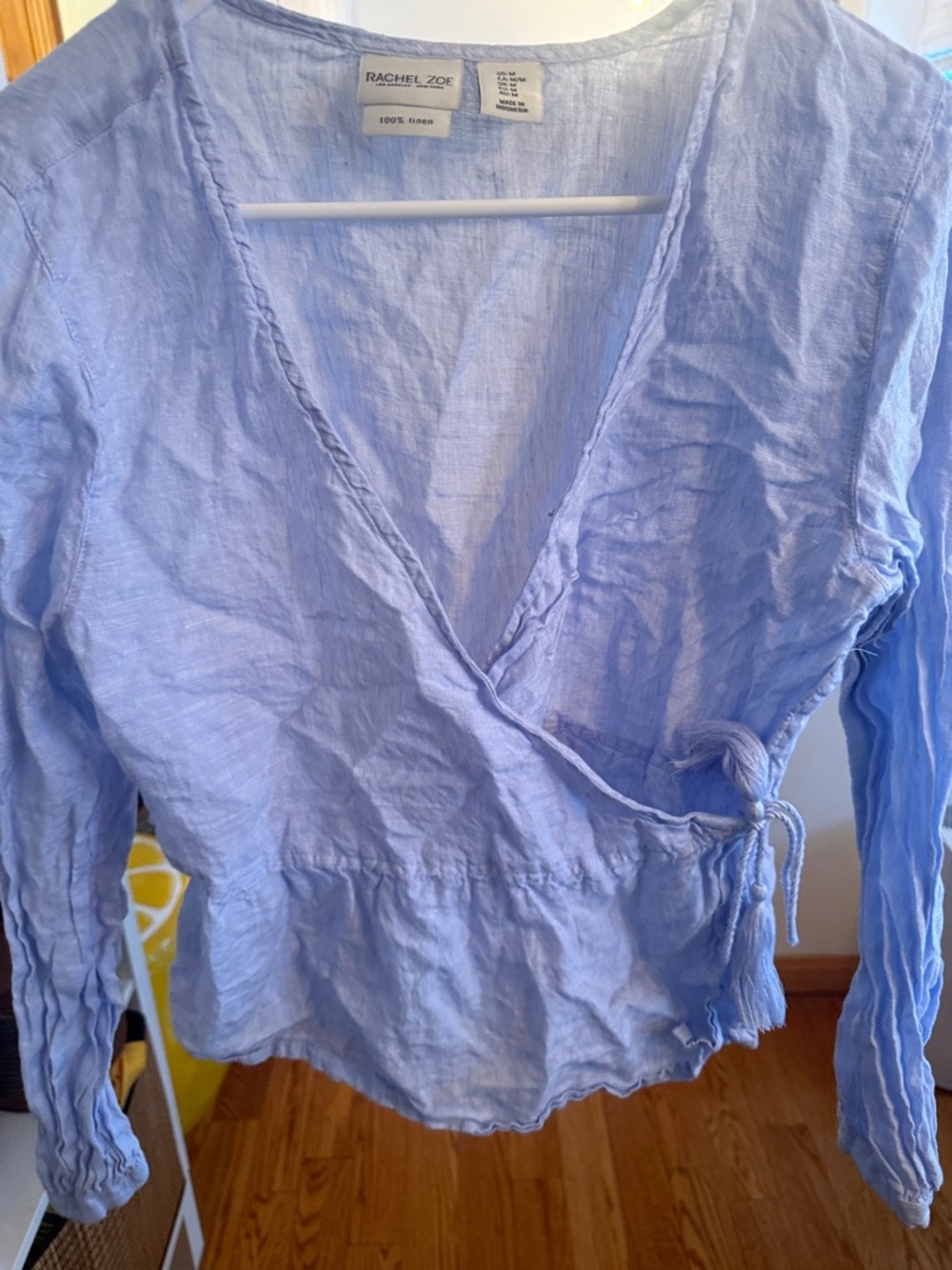 Rachel Zoe Pale Blue Linen Wrap Blouse
